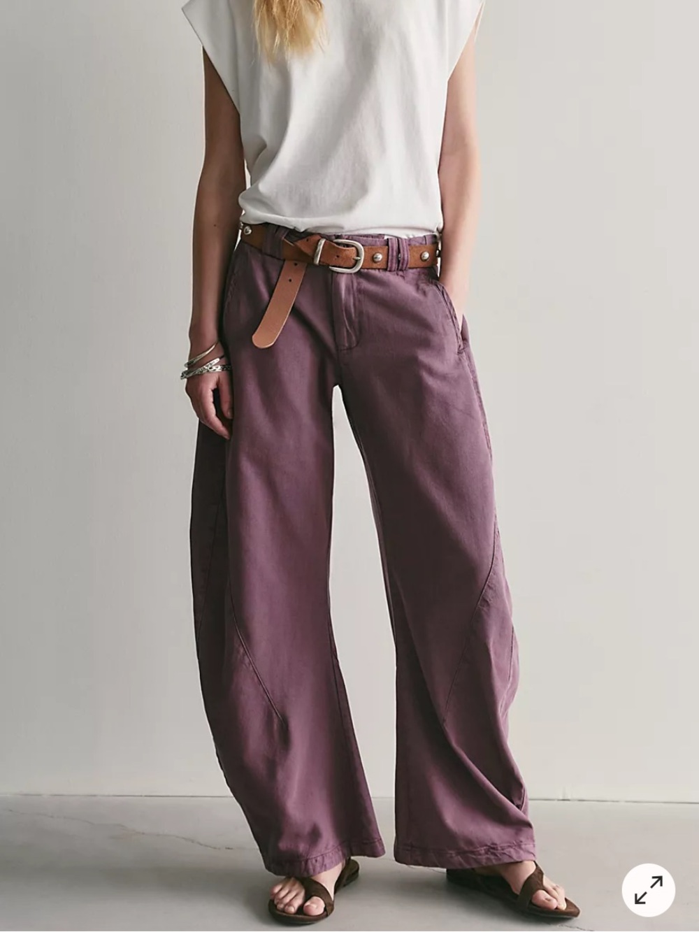 Free People Spotlight Washed Barrel Chino Trousers 6 Italian Plum NWT Wide Pant